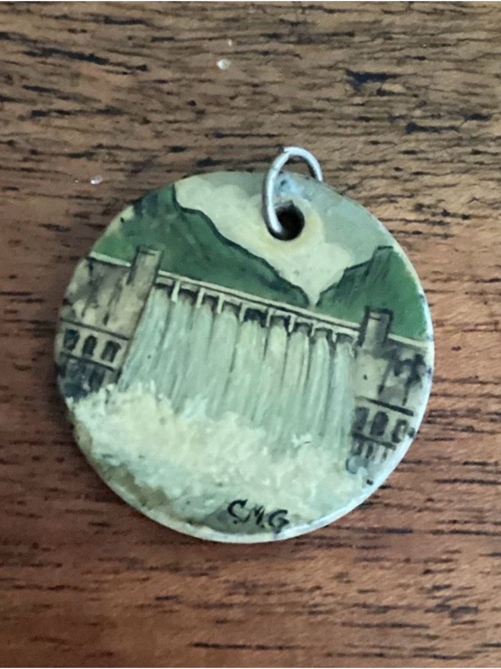Hand-Painted on Granite Vintage Grand Coulee Dam Pendant